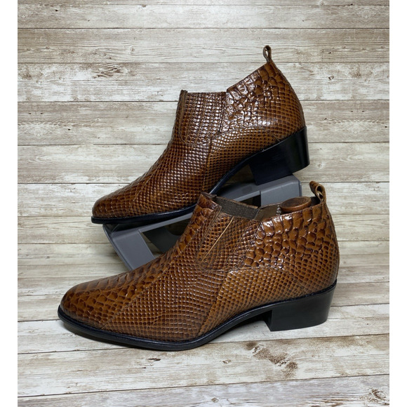 Stacy Adams Ankle Boots Mens 9 Sunset Brown Snake Embossed Dressy - Picture 6 of 10